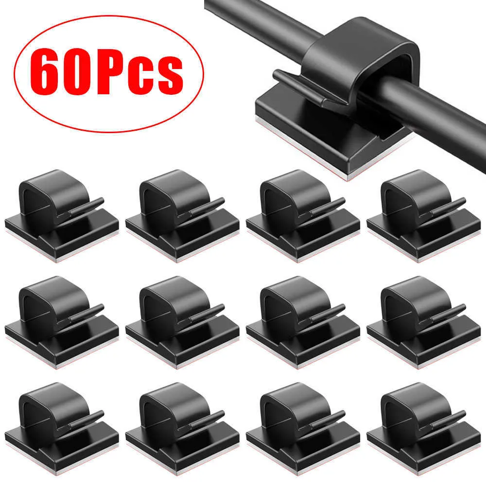 مقاطع جديدة 60pcs منظم الكابلات سطح المكتب مقاطع إدارة الكابلات ذات الحبل