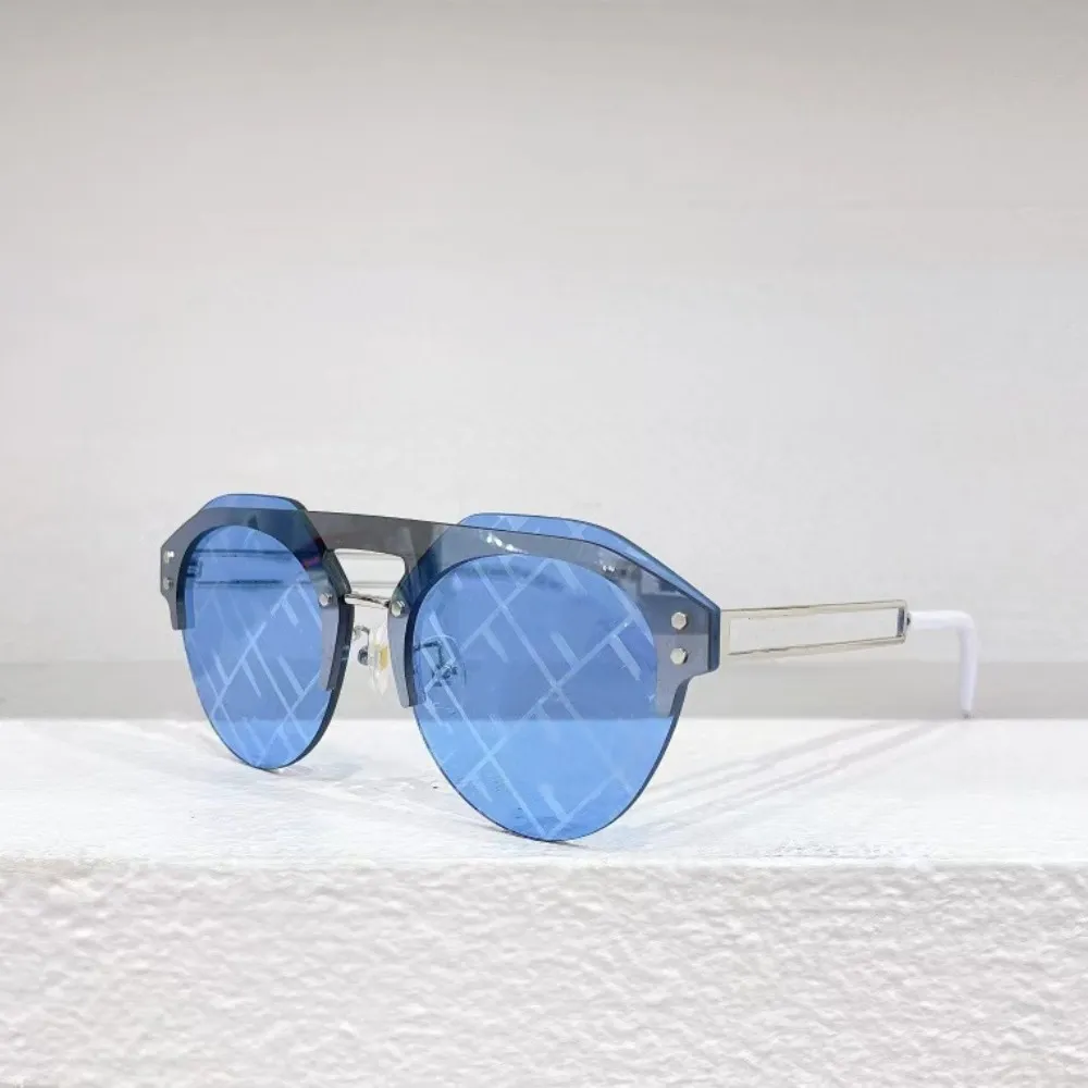 2023 Punk Rock New Style, High-Quality Blue Half Frame Unique Mirror Leg Women's Sunglasses, Fashionable And Casual Style For Daily Wear During Driving And Travel