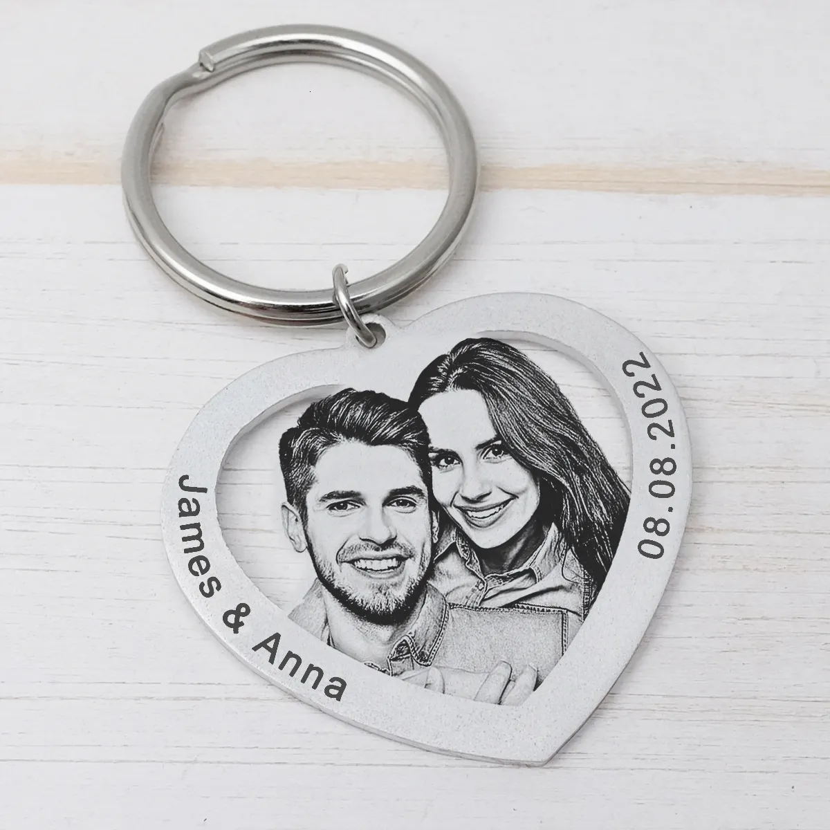 Key Rings Personalized Po Keychain Custom Name Keychain Heart Keychain Couples Keychain Picture Keyring Mom Dad Gift Friend Gift 230614