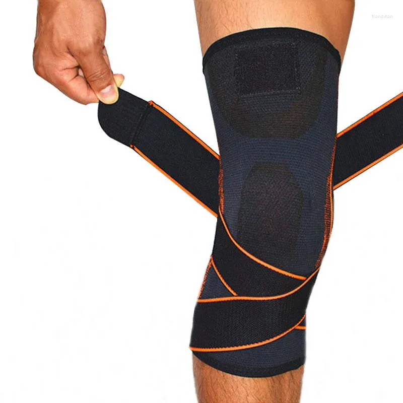 膝パッドシングルフォーサイド弾性圧縮大人用ナイロン換気保護包帯の運動とフィットネスのための非滑り膝切り