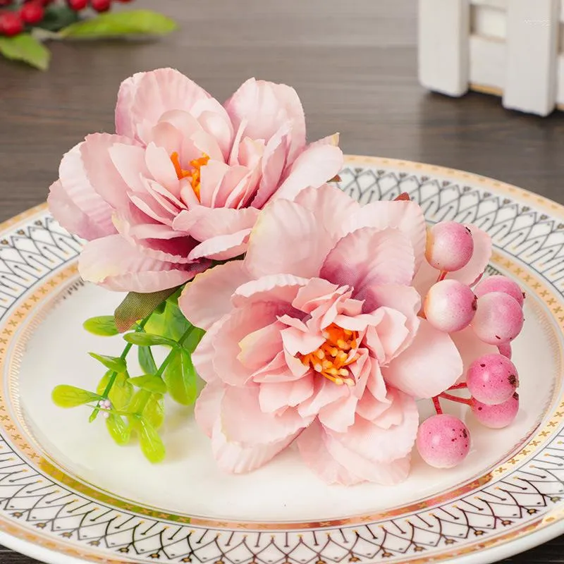 Flores decorativas flor de melocotón servilleta hebilla decoración de mesa de boda anillos de cuerda de simulación decoración del Día de San Valentín