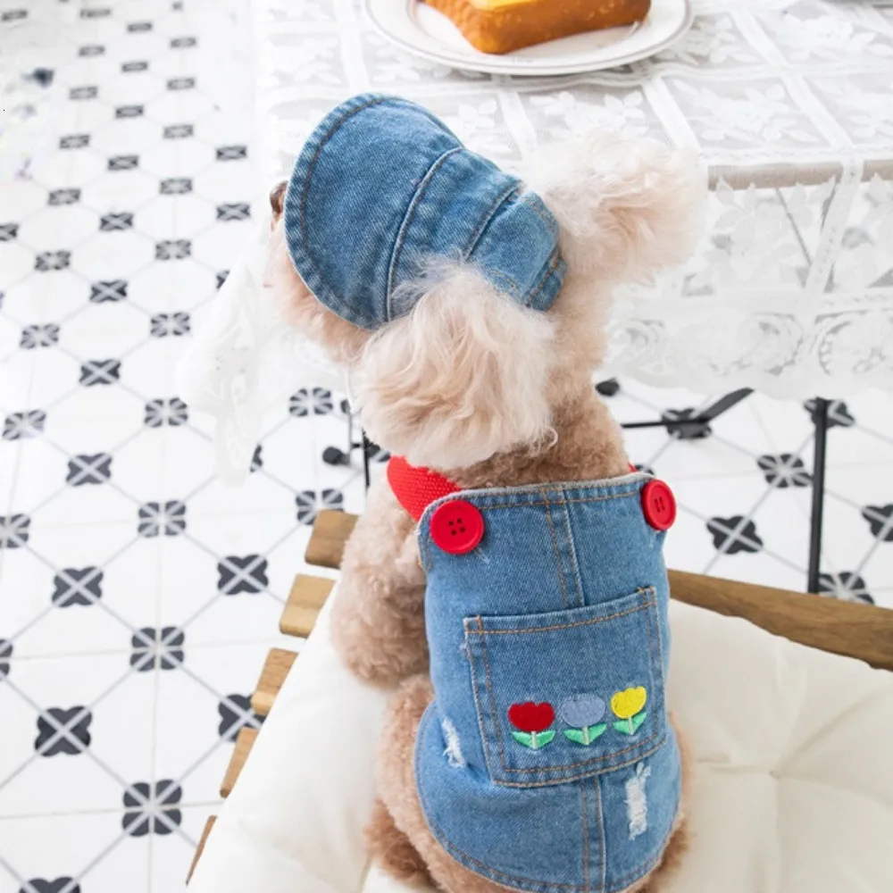 犬のアパレル秋の冬刺繍デニムスカートぬいぐるみペットの服と犬の服テディベアコートハット犬クリスマス服犬ドレス230614