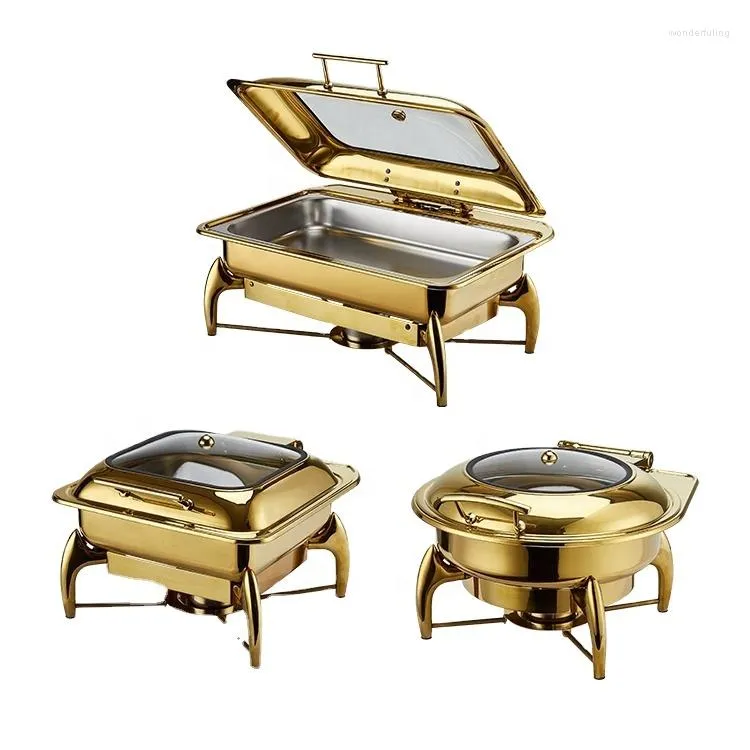 Servis uppsättningar Factory Direct Sale Buffet Stove Luxury All Gold Four Legged Chafing Dish Electric Use Fuel 6L/9L