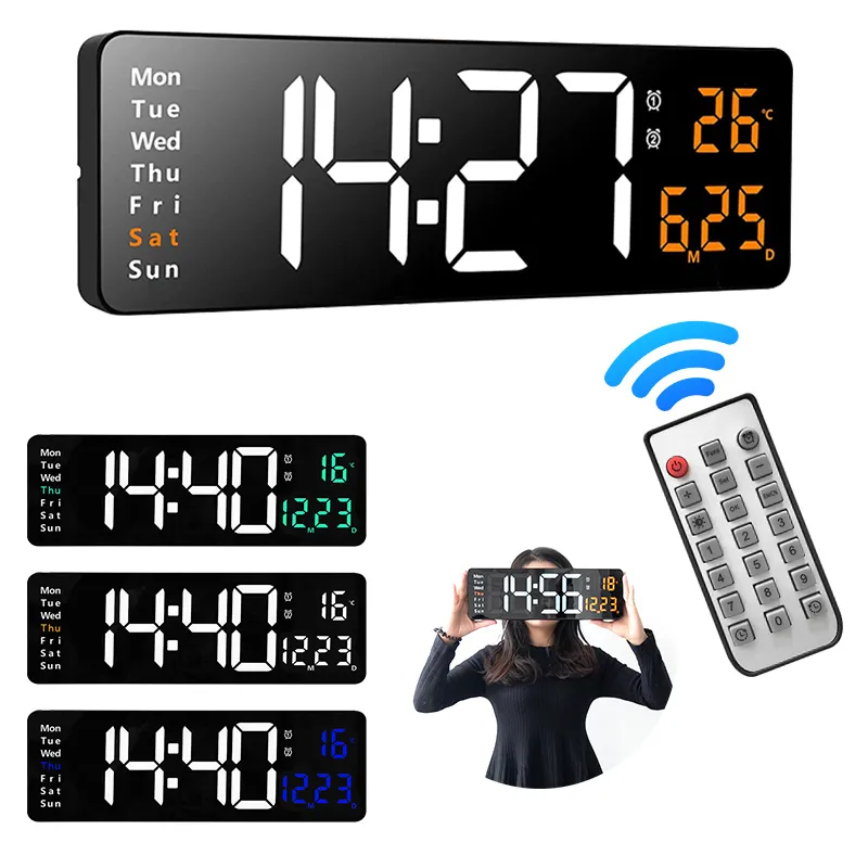 Relógios de parede LED Grande Relógio de parede digital Controle remoto Temperatura Data Semana Display Tabela de brilho ajustável Alarmes de parede Relógios 230614