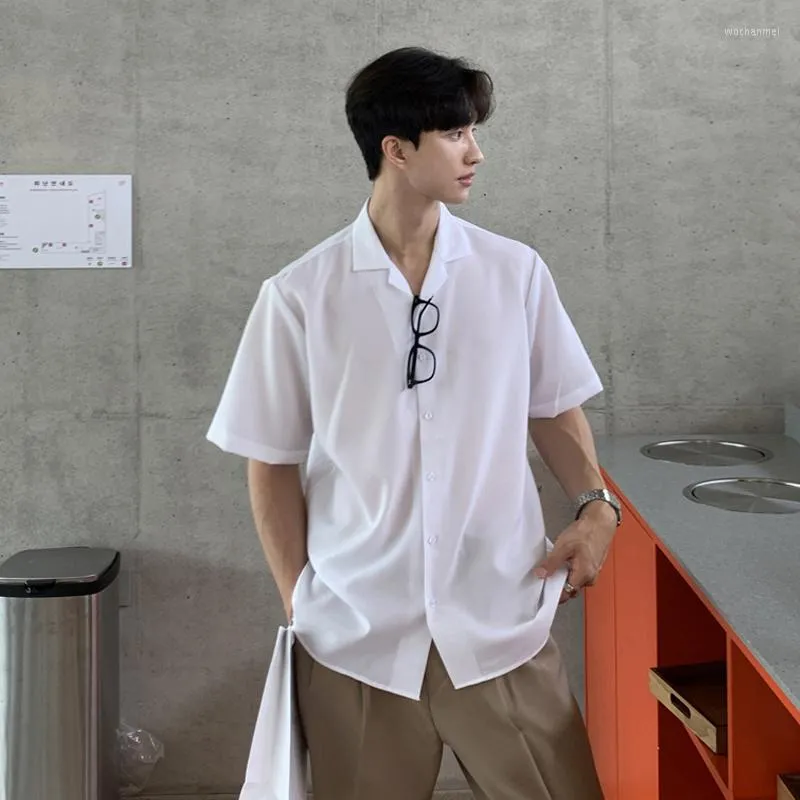 Erkekler Sıradan Gömlek Yaz Kısa Kollu Gömlek Erkekler Moda Sosyal Erkek Elbise Kore Gevşek Buz İpek Siyah Beyaz Resmi