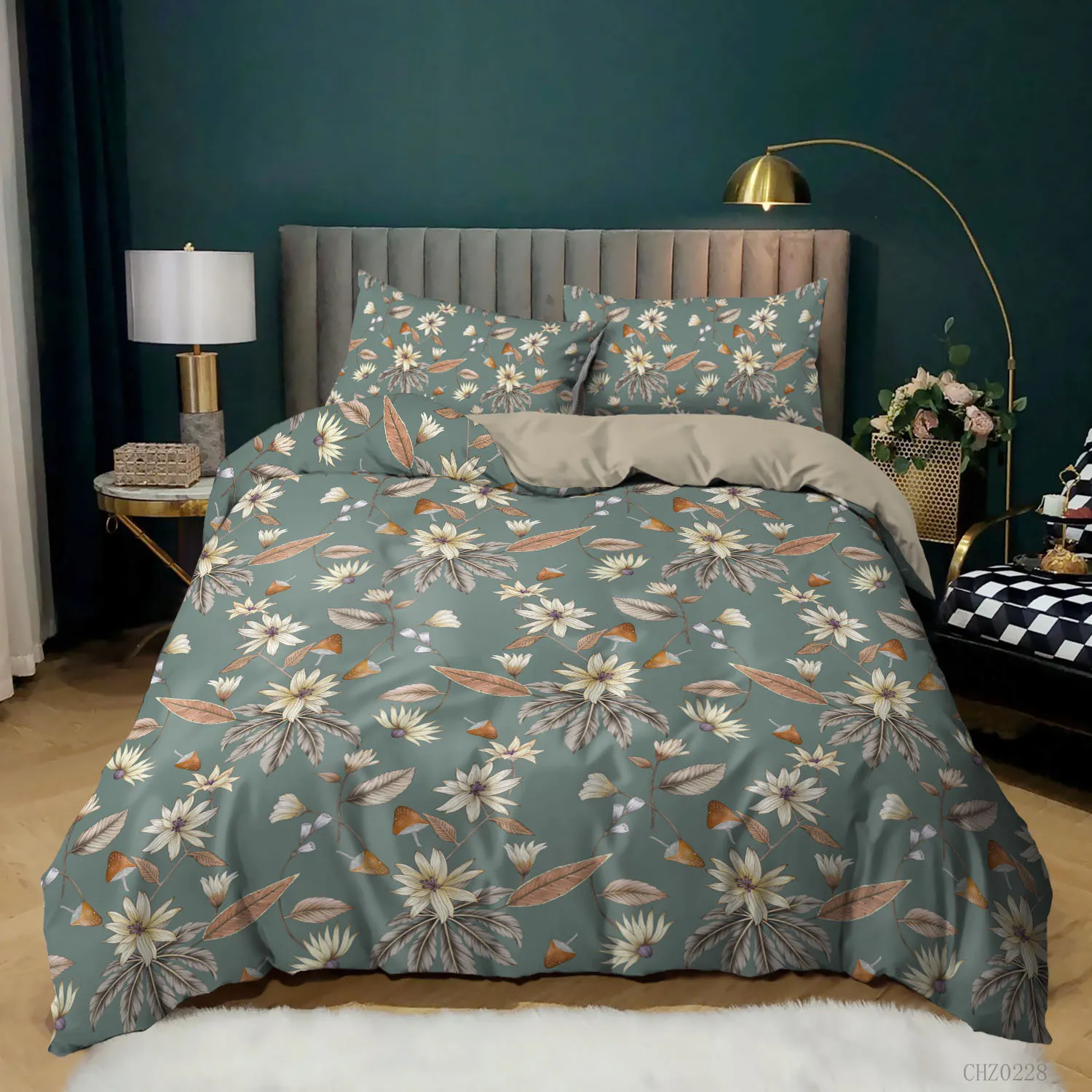 Bedding sets Floral Duvet Cover Queen Green Botanical Duvet Cover Set Garden Flower Leaves Branch Duvet Cover Soft Breathable Comforter Cover 230614