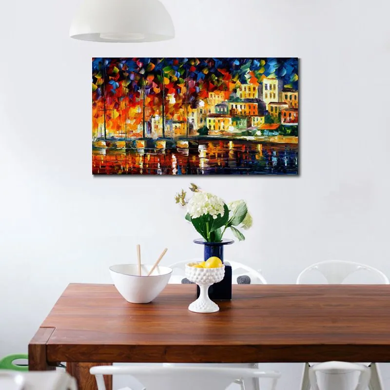 Urban Streets Canvas Art Mediterranean Mood Handgjord abstrakt målning Modern inredning för kontor