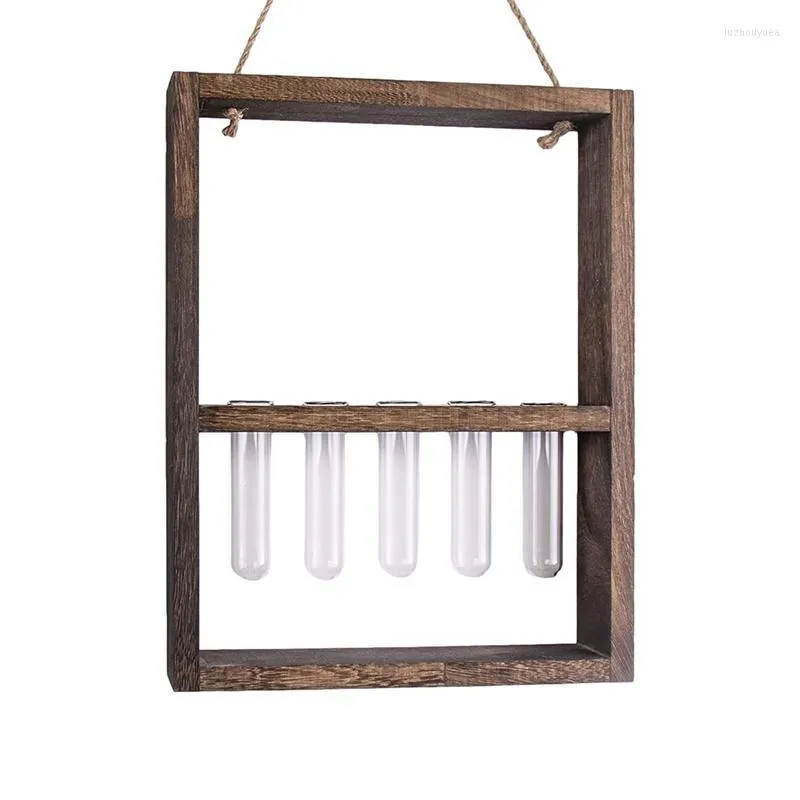 Vases Propagation Tubes Wall Mounted Desktop Glass Station Test With 5 Tube Wooden Stand Home Garden