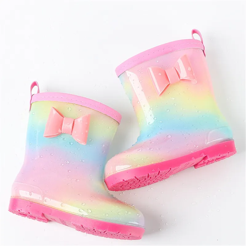 Buty kolorowe dziobowe dziewczyny deszczowe deszczowe gumowe buty kostki dla dzieci buty do chodzenia wodoodpornego pvc zimowe ciepłe buty deszczowe 230614