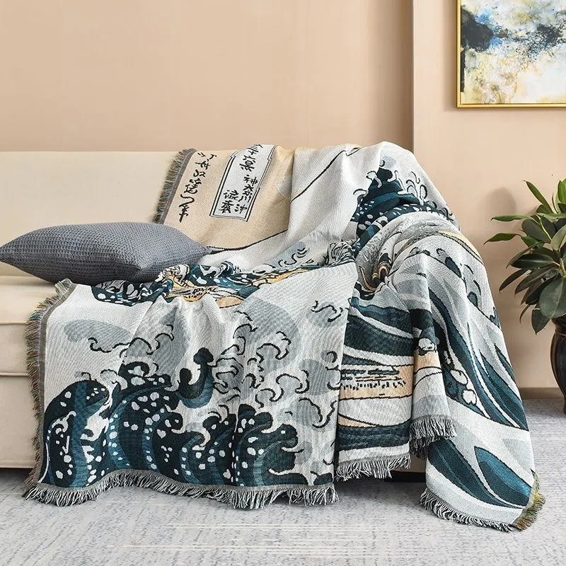 Filtar textil stad japansk enkel stil våg hem trasa soffa filt damm täcke jumbo storlek dubbel soffa kudde camping picknick trasa 230614