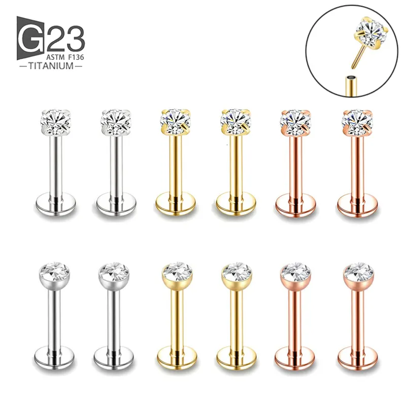 Labret Lip Piercing Bijoux 10pcs 201816g G23 CZ Labre Boucles D'oreilles ensemble Stud Anneau Tragus Cartilage En Spirale Libre Pour Les Femmes 230614