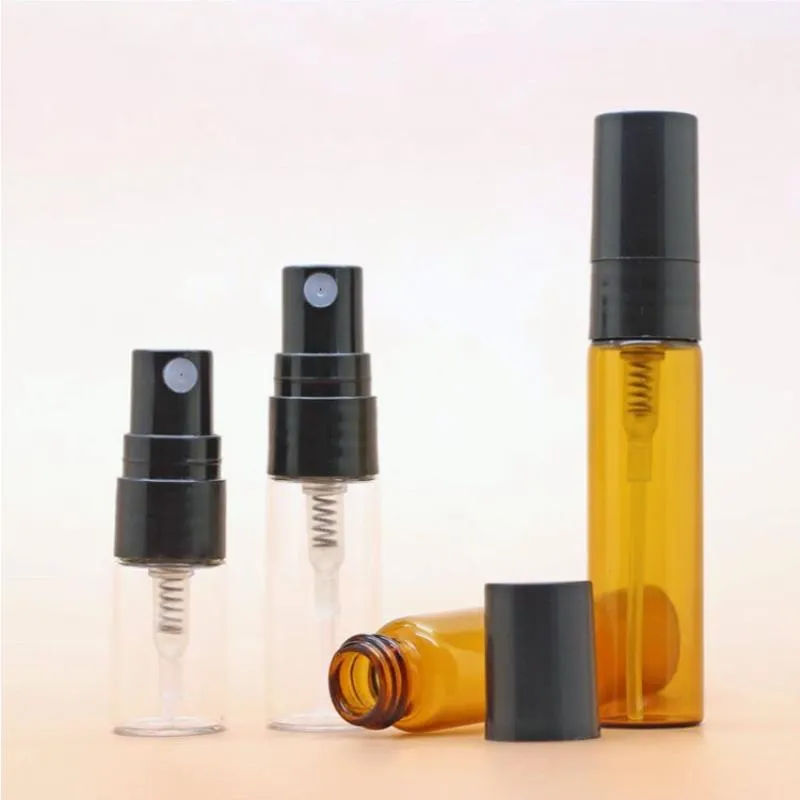 Återfyllningsbar glas spray parfymatomizer - 5 ml/3 ml/2 ml mini -injektionsflaskor med svart pump, bärnsten/klar - bekväm resestorlek wkena