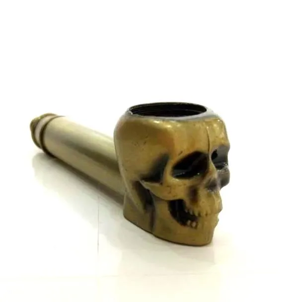 Skull Metal Pipe Zinc Alloy Tobacco Smoking Accessories Cigarette Hand Pipes Dry Herb Pipes 88m Silver Bronze Brass Three Colors with Mesh Screen Filter Blunt Holder