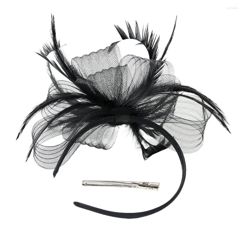 Bandanas Hochzeit Kopfbedeckung Braut Mesh Tea Party Hut Faszinatoren Frauen Halloween 18x15x5cm Hüte Schwarze künstliche Federn