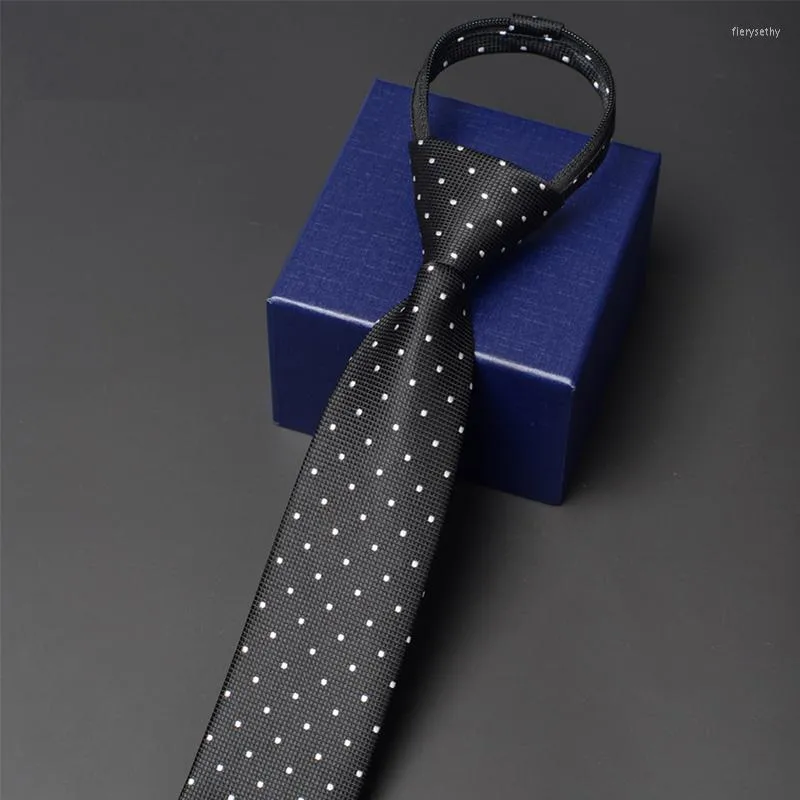 Bow Ties High Quality 6cm Slim Zipper Tie för män Business Work Slits klassisk svartblå nackmode formell med presentförpackning