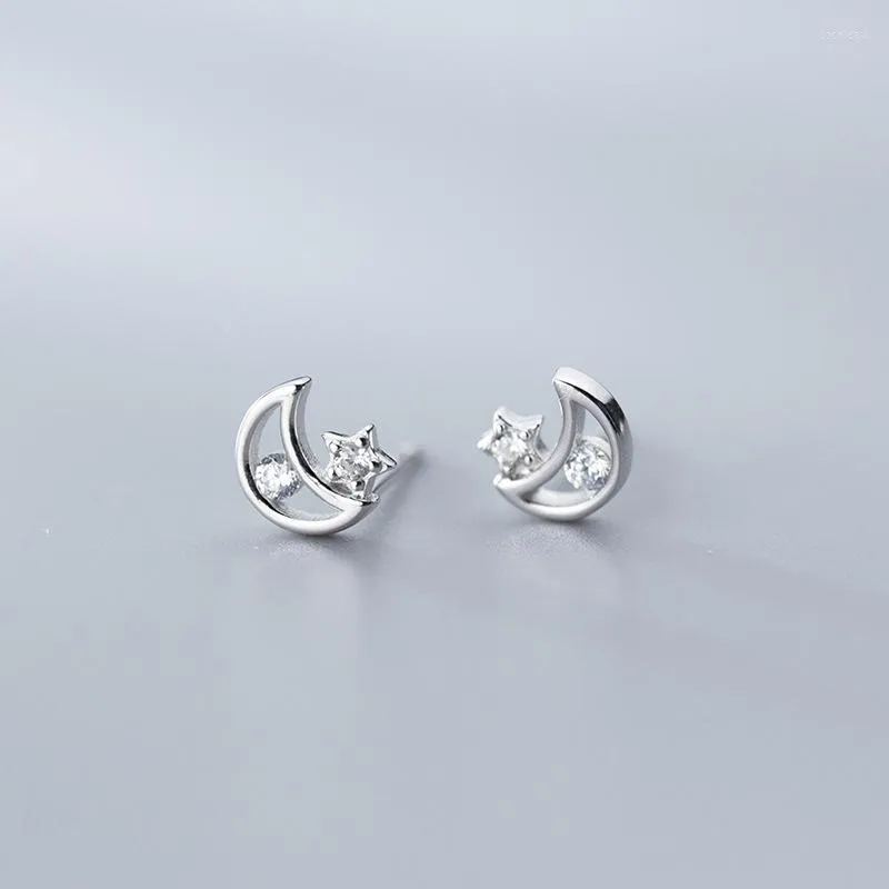 Ohrstecker MloveAcc Echt 925 Sterling Silber Mond Stern Form Schillernder Kristall Zirkonia Ohrring Für Frauen Mädchen Teen Schmuck Geschenk