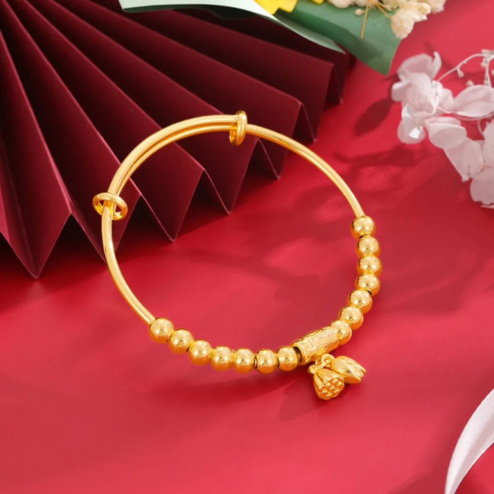 Pulseira feminina ajustável ouro amarelo 18k com joias clássicas para festa de casamento