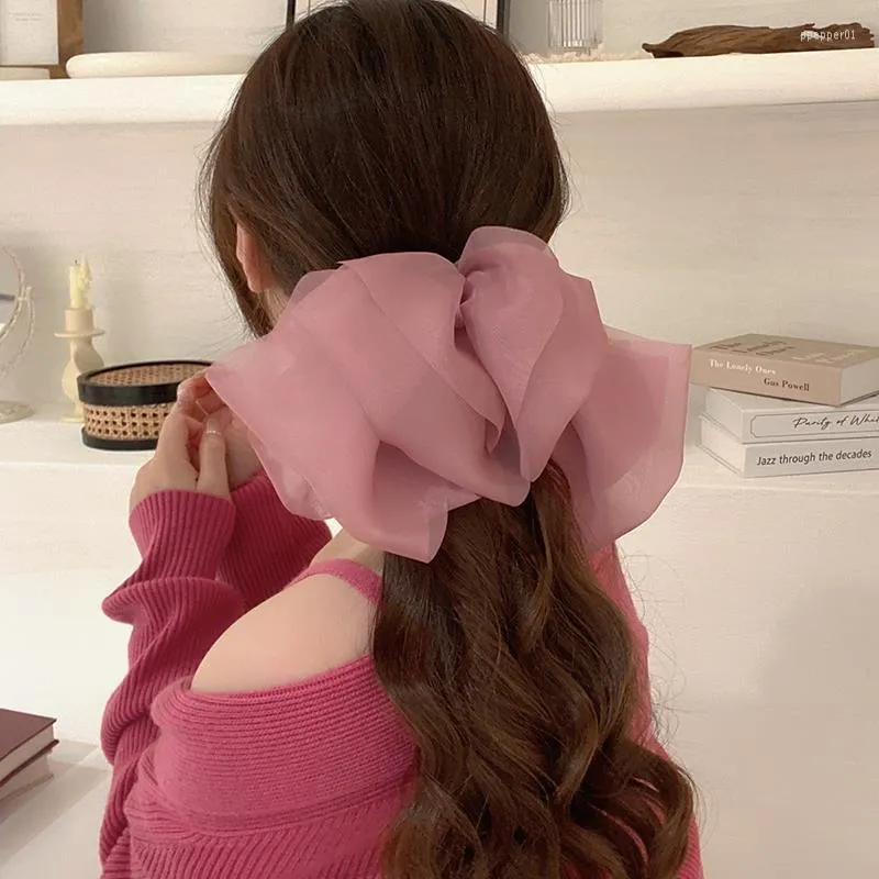 Hair Clips Fashion Oversized Barrette Bow Hairpin Fluffy Solid Chiffon Spring Clip For Women Headwear Accessories