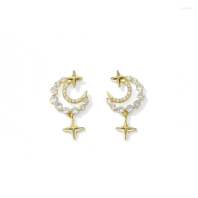 Stud Ohrringe Elegante Gold Farbe Kristall Mond Stern Für Frauen Femme Temperament Mode Geometrische Crescent Ohrringe Metall Party