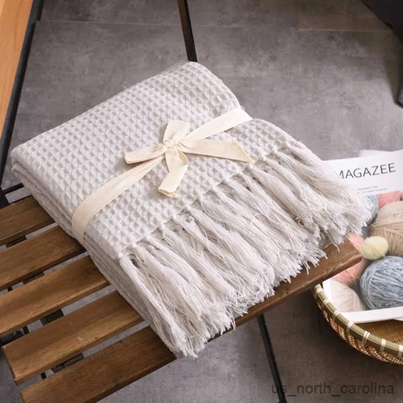 Blanket INyahome Waffle Weave Blanket Home Decoration Soft Lightweight Bed Blanket for All Season Cream Grey Throw Blanket For Couch R230615