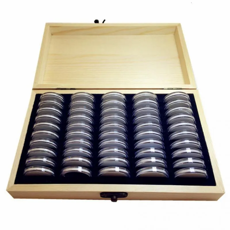 Scatola Portamonete In Legno E Vetro, Organizer Per Collezionisti, Custodia Quadrata Con 5 Capsule Rovide