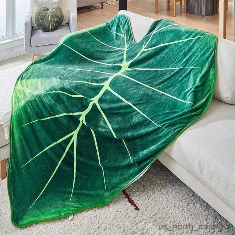 Dekens Warm koraal fleece gigantische bladdeken voor bed gloriosum plant gedrukt super zachte gezellige bank gooien stranddeken home decor R230615