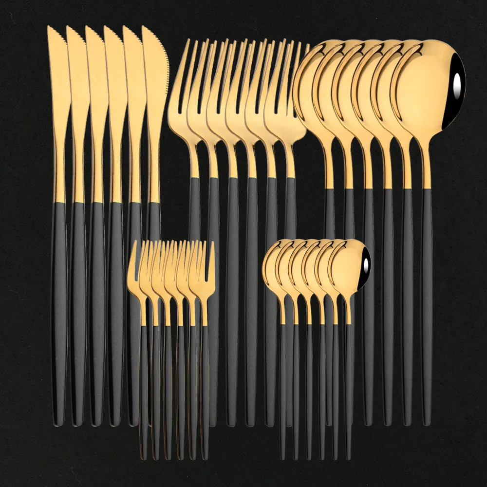 Geschirr-Sets, 30-teiliges Set, Edelstahl, Abendessen, Schwarzgold, Geschirr-Set, Messer, Obst, Gabel, Löffel, Besteck-Set, Küchengeschirr, Besteck-Sets 230614