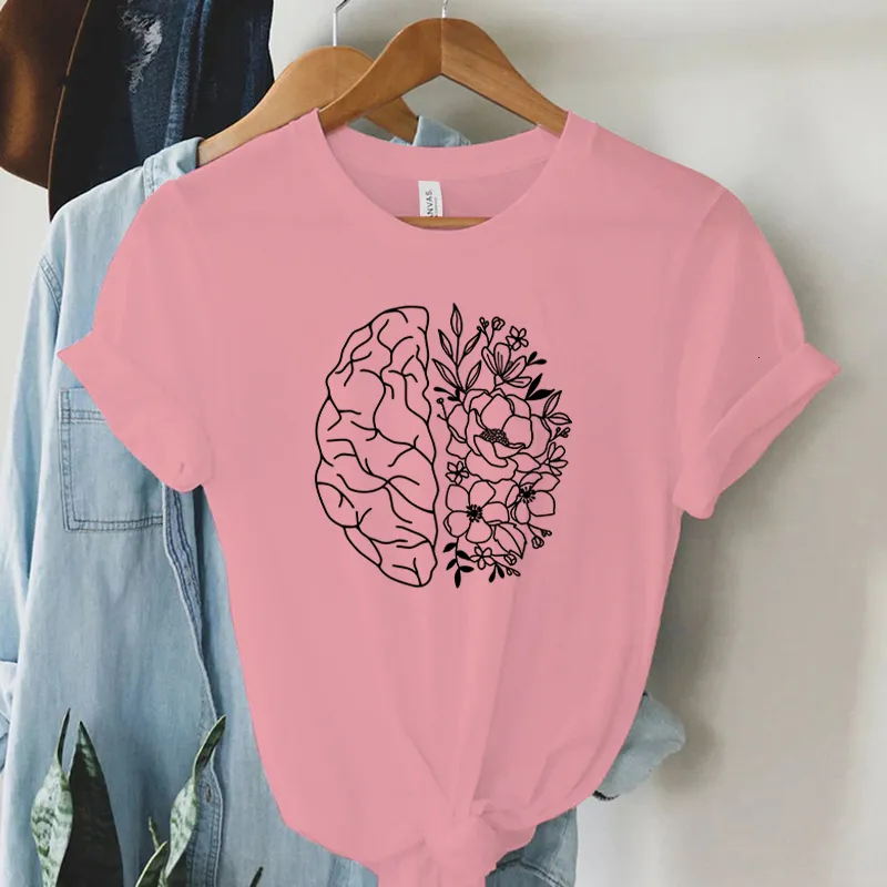 T-Shirt Feminina Brains and Flower Women T-shirts Vintage 90s Tees Harajuku Graphic T Shirts Summer Lady Streetwear Fashion Brand Y2k Top Tshirts 230615