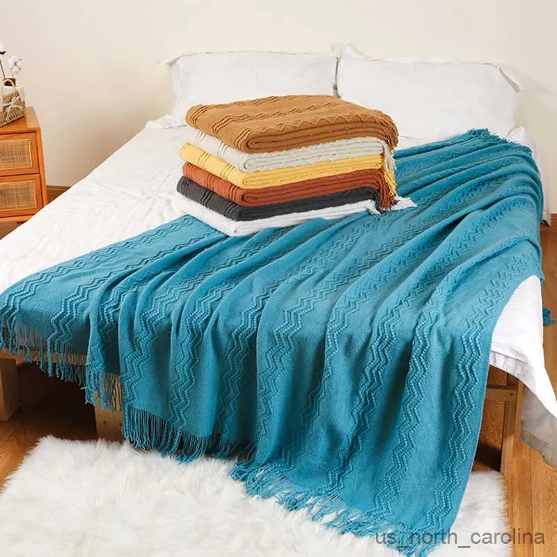 Blanket Soft Knit Blanket Nordic Waffle Plaid Sofa Throw Blanket Office Travel Bedspread Bed Sofa Cover Home Textile Supplies R230615