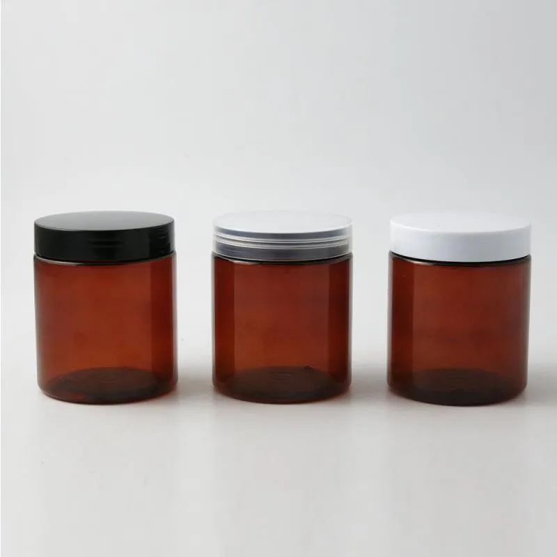30 x Round Cosmetic Cream Jar with Plastic Lids PET Amber Black Bottle Packaging Lotion Big Container 250g 250ml Qwdqa