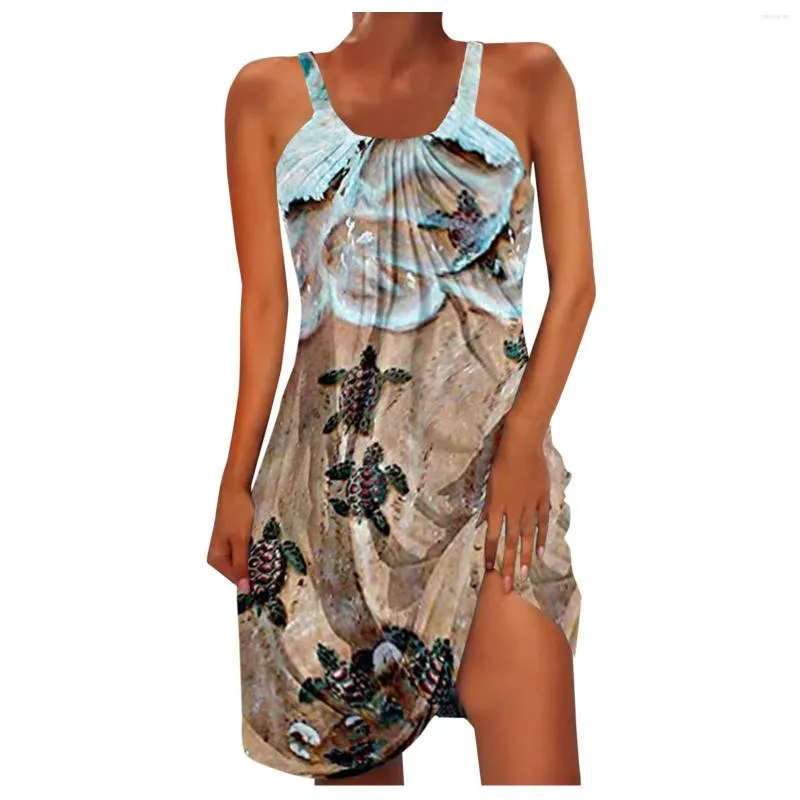 Robes de soirée femme plage loisirs temps en vacances robe été impression sangle dos ouvert au-dessus du genou décontracté Sexy col en v Vestidos Robes