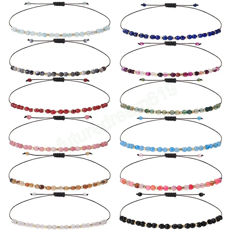 Bohemia Natural Beads Adjustable Bracelet Braided Rope Handmade Amethys Crystal Healing Stone Woven Bracelet Jewelry for Women