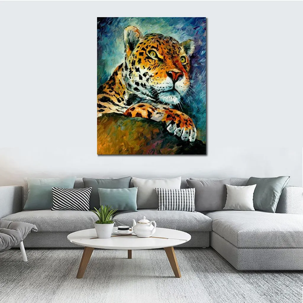 Urban Widelife Animal Canvas Art Leopard Handgjord abstrakt målning Modern dekor för kontor