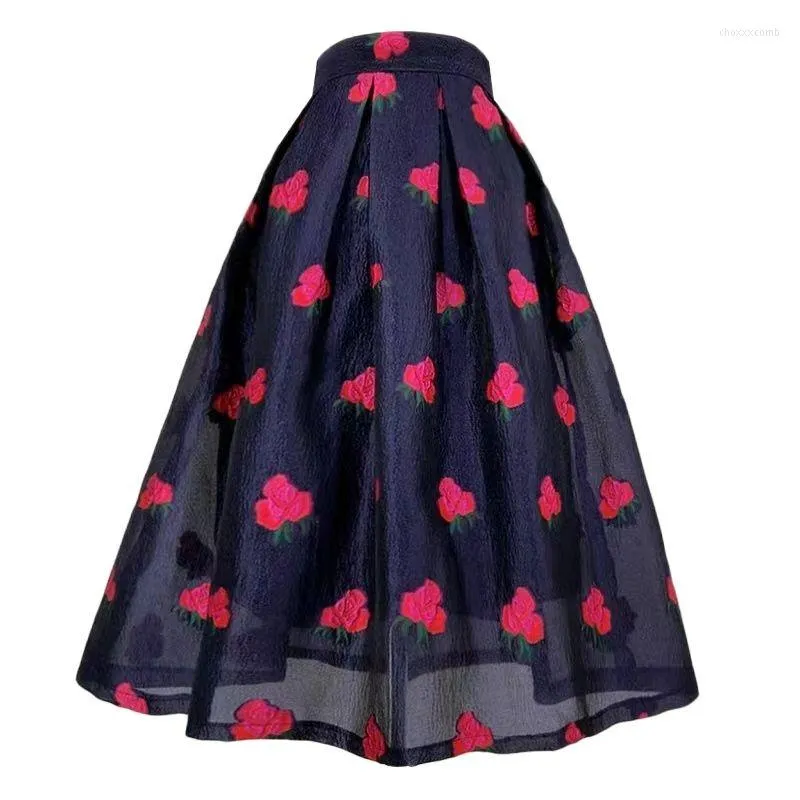 Jupes 2023 été Style coréen femmes vêtements Vintage élégant Subert sauvage rouge Rose taille haute bleu marine Tulle jupe tenue de vacances