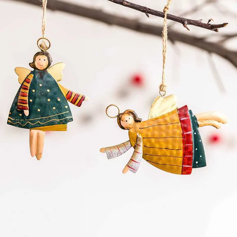 New Christmas Ornaments Metal Angel Pendants Vintage Angel Pendant Hanging Gifts Xmas Tree Decor Home Decoration New Year Gift