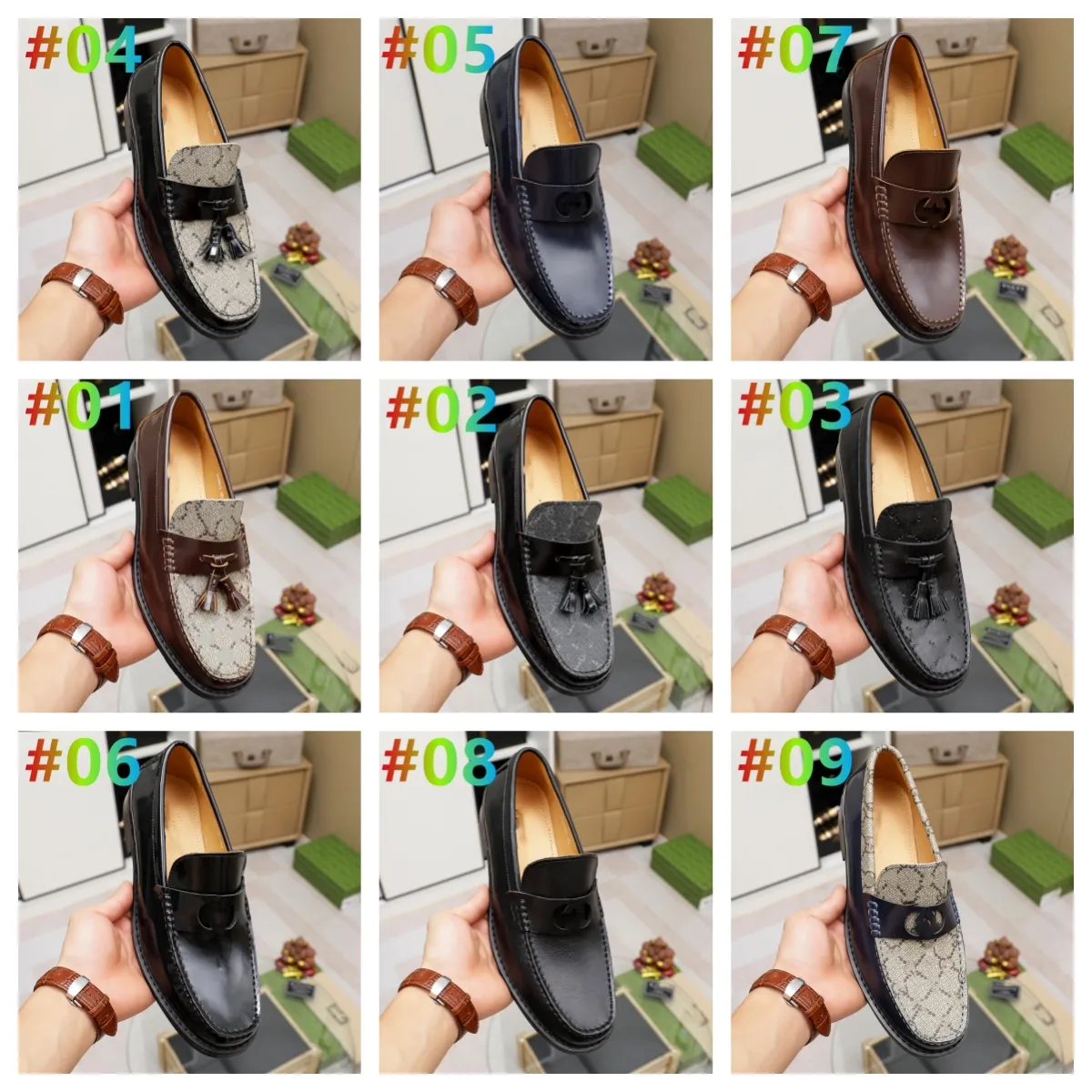 Mens Dress Shoes Leather Loafers Patchwork Black Brown Letter Printing Fashion Wedding Business Shoe High Quality size 38-45