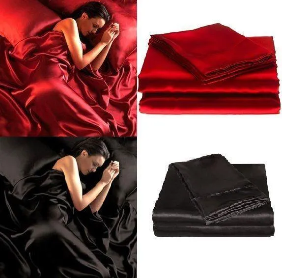 Наборы постельных принадлежностей 95GSM 4 ПК роскошные атласные шелковистые мягкие мягкие кровати, набор для кроватей - красный черный 230614