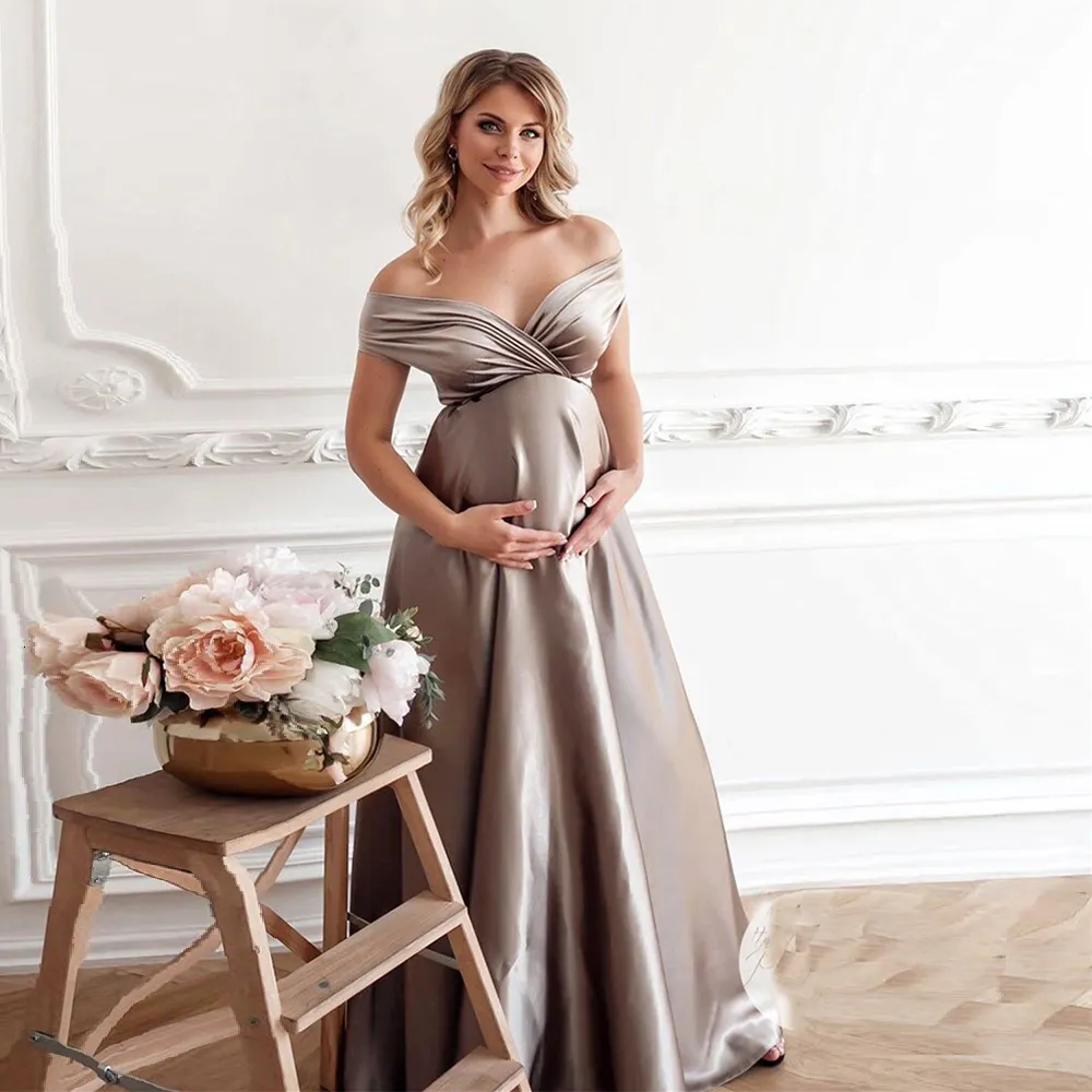 Maternity Dresses Silk Sexy Maternity Po Shoot Dresses Long Baby Showers Party Evening Pregnancy Maxi Gown Pography Props For Pregnant Women 230614