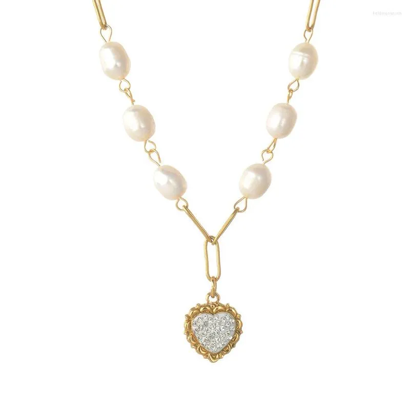 Pendentif Colliers En Acier Inoxydable De Mode Cristal Amour Coeur Plat Lien Chaîne Ras Du Cou Perle Élégant Bijoux Pour Les Femmes