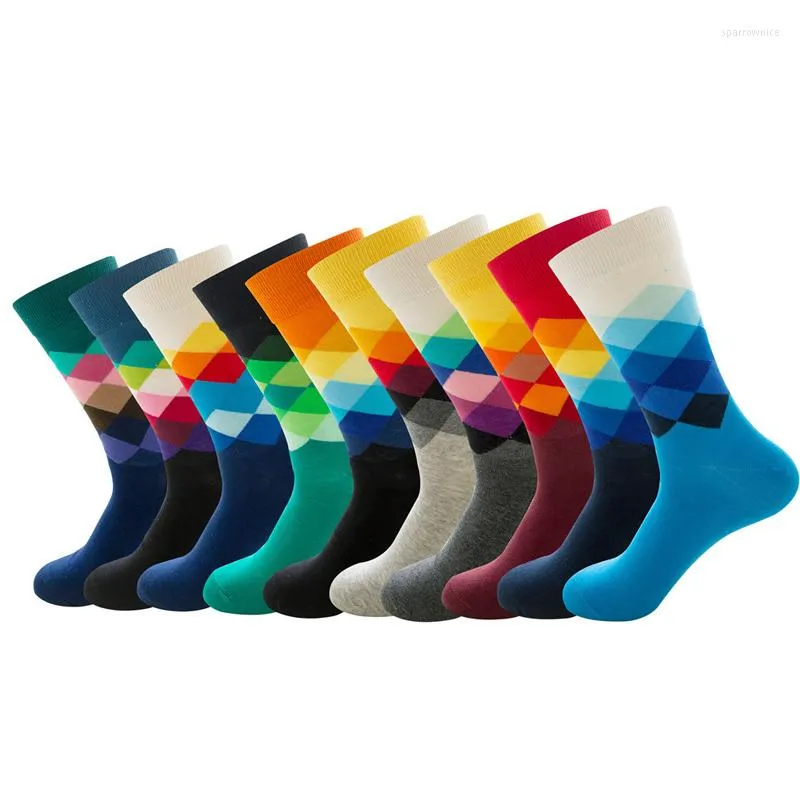 Chaussettes pour hommes hommes coton heureux dix couleurs en forme de diamant grand conseil changement progressif femme drôle Hip Hop chaussette