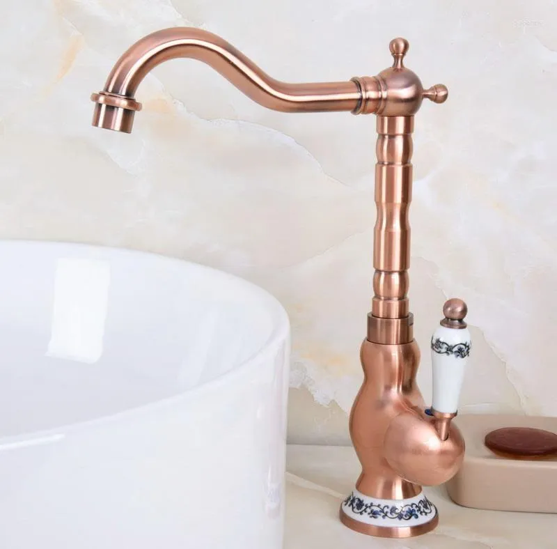 Grifos de cocina, grifo de fregadero de cobre rojo antiguo, lavabo, palanca de cerámica, mezclador de agua fría, grifos de baño montados en cubierta Lnf638