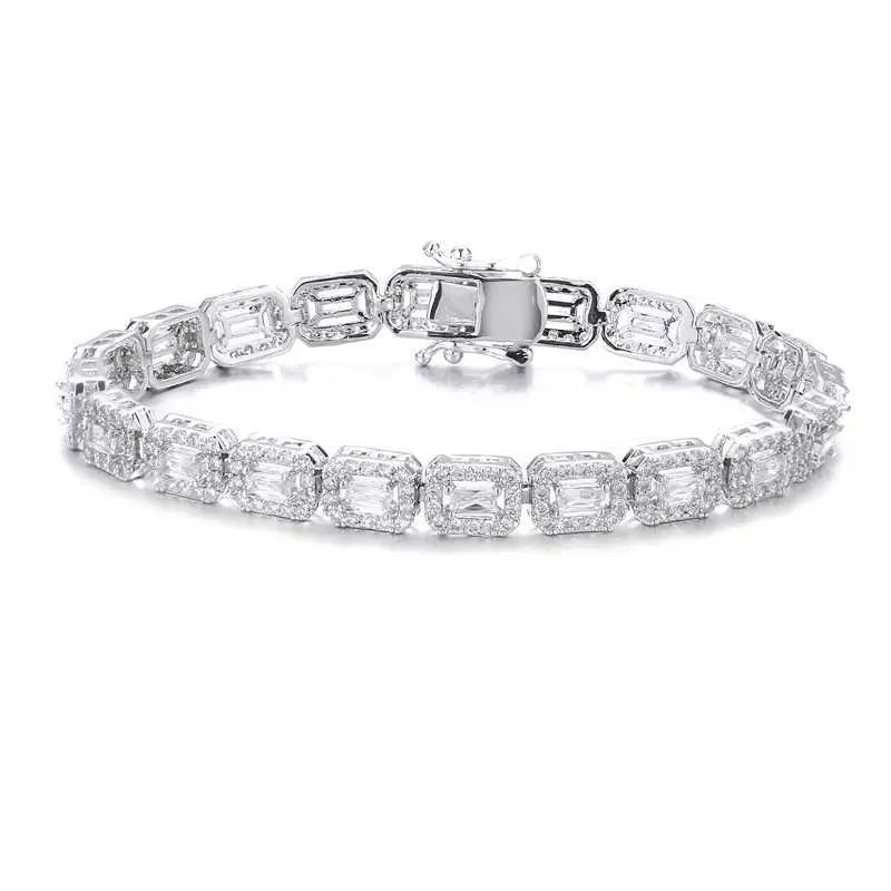 Emmaya Basic Luxe Rectangle Ice Out Zircon Micro Pave Gemstone Baguette Diamant Or Tennis Bracelet pour Femme Couple Homme