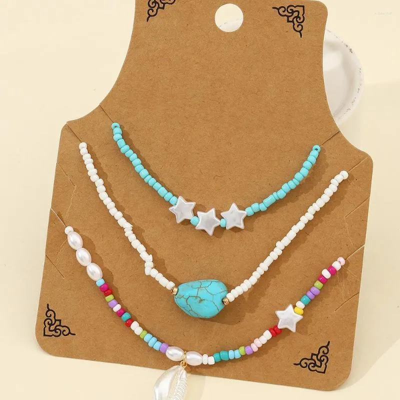 Choker enkel färgglad frö pärlor med kort halsband bohemiska charm smycken för kvinnor collier