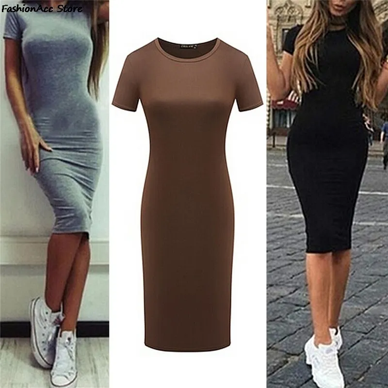 Basic Casual Jurken Zomerjurken Vrouwen Knielange Skinny Kantoorjurk Korte mouw Bandage Bodycon Strandjurk Vestidos Gewaden 230614