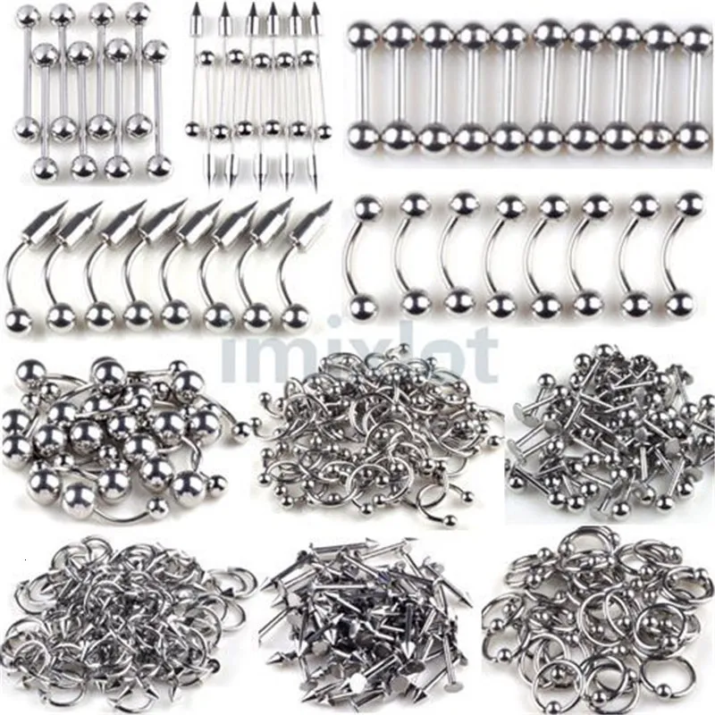 Labret Lip Piercing Jewelry Pinksee مختلط 120 PCSlot Silver Color Body Heeped Belly Rings بالجملة 230614