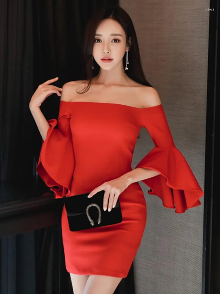 Casual Dresses Fashion Korean Elegant Women Evening Dress Sexy Off Shoulder Slim Mini Party Club Prom Birthday Lady Femme Mujer Vestidos