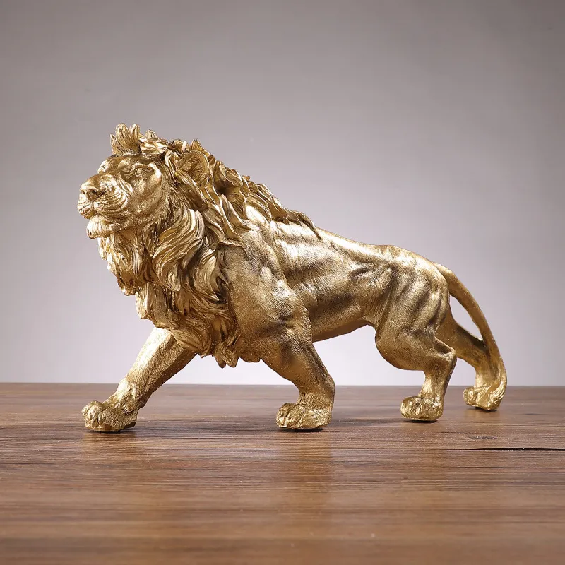 Decorative Objects Figurines Golden Lion King Resin Ornament Home Office Desktop Animal Statue Decoration Accessories Living Room 230614