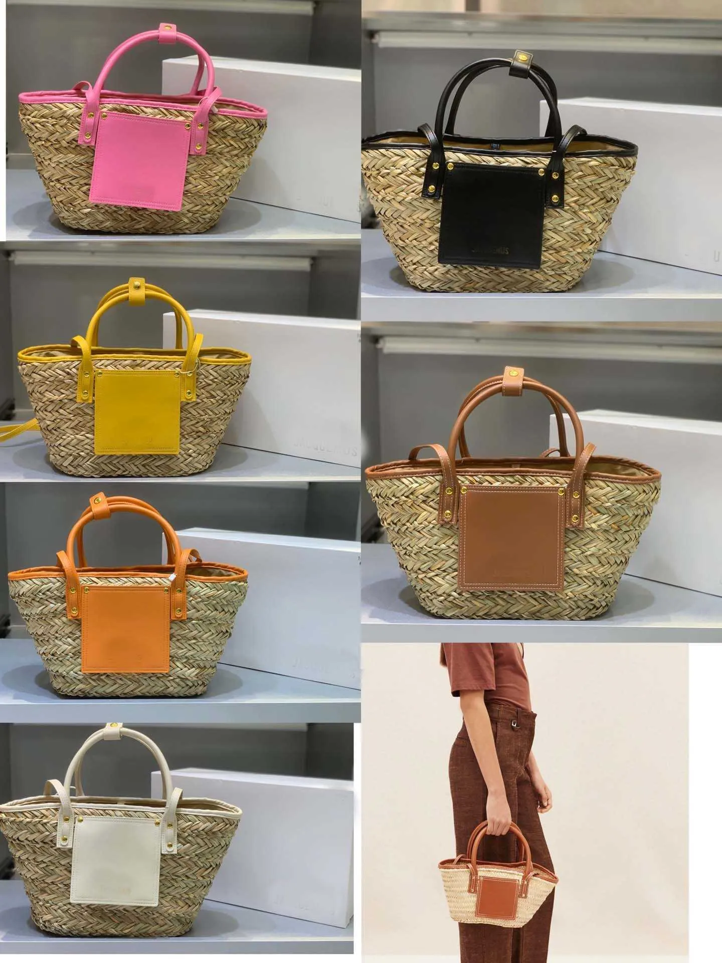 Bolsa de praia bolsa de compras de tecido de palha bordada cesta de vegetais verão novo feitiço bolsa de férias bolsa 230615