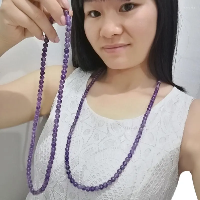 Pendant Necklaces KBJW High Grade Nature Stone Beaded Necklace Light Purple Handmade Stretchable Chokers Sweater Chain Unisex