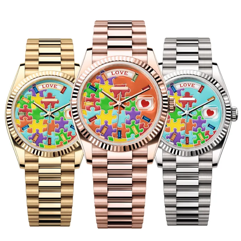 DAY DATE orologio da uomo di alta qualità designer nuovi orologi Puzzle Rolej 2813 DATE meccanico automatico 40MM acciaio inossidabile impermeabile 36MM orologi classici da donna